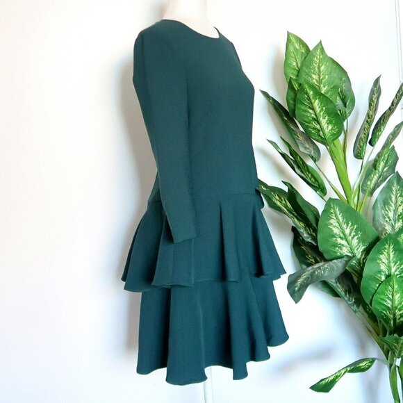 Eliza J. Green Knit Tiered Ruffle Long Sleeve Mini Dress Size 6 - Picture 7 of 13